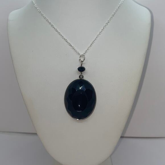 Silver-Tone Black Textured Pendant Necklace - Picture 1 of 7